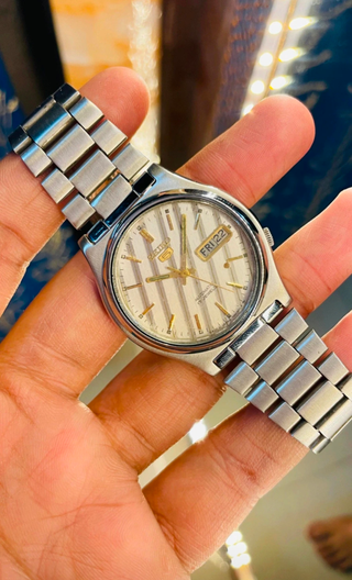 Seiko 5 Automatico Vintage Righe Oro Bianco
