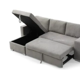 Sofá Chaise Longue Cama Gris 236cm