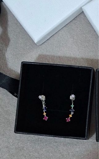 Conjunto Plata Pendientes y Collar Multicolor