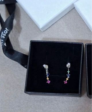 Conjunto Plata Pendientes y Collar Multicolor