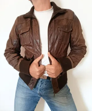 Bomber Cuero Auténtico S/M. Medidas indicadas