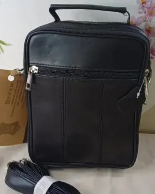 Bolso Piel Auténtica Negro Bandolera Hombre