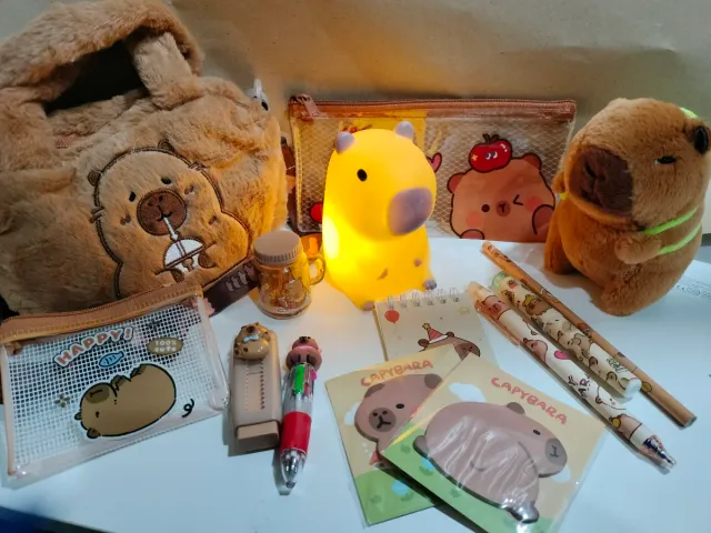 Lote Capibara: Bolso, Peluche, Lámpara y Más