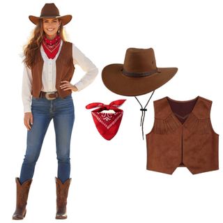 Disfraz Vaquera Talla M: Sombrero, Bandana Chaleco