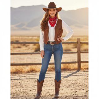 Pack Vaquera Talla L: Chaleco, Sombrero y Bandana