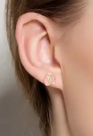 Pendientes Camelia Lacada Plata baño Oro