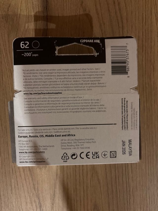 Cartucho Tinta HP 62 Negro