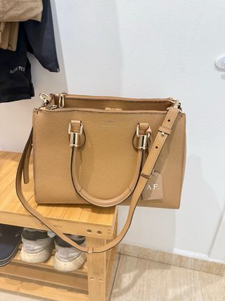 Bolso de cuero SCHEZ beige/marrón