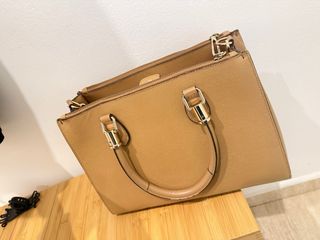 Bolso de cuero SCHEZ beige/marrón