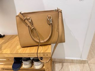 Bolso de cuero SCHEZ beige/marrón