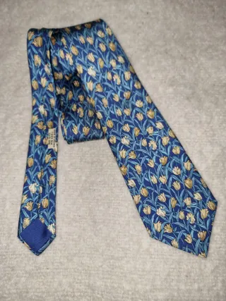 Cravatta Hermes 100% Seta Blu Giallo