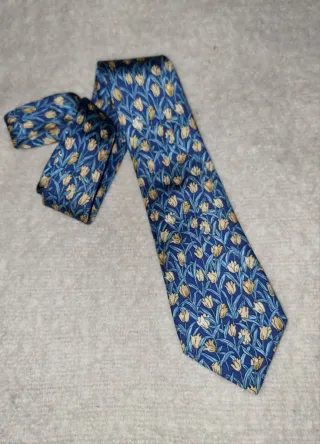 Cravatta Hermes 100% Seta Blu Giallo