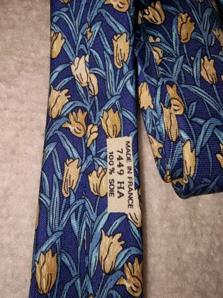 Cravatta Hermes 100% Seta Blu Giallo