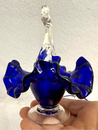 Coppia Cestini Vetro Murano Blu Antichi