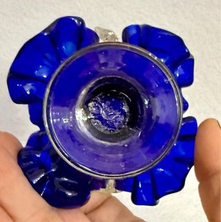 Coppia Cestini Vetro Murano Blu Antichi