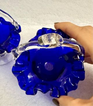 Coppia Cestini Vetro Murano Blu Antichi