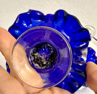 Coppia Cestini Vetro Murano Blu Antichi