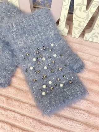 Guantes de lana mujer con perlas