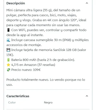 Cámara Deportiva 4K WiFi H.265