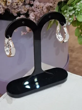 Pendientes Aro Baño Plata Piedra Blanca