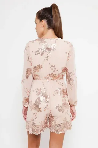 Mono lentejuelas manga larga rosa y dorado