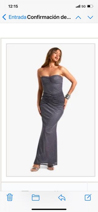 Vestido fiesta palabra de honor gris