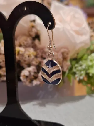 Pendientes Plata 925 Ovalados Azul y Plata. 3cm.