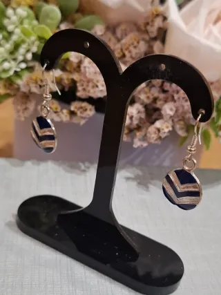 Pendientes Plata 925 Ovalados Azul y Plata. 3cm.