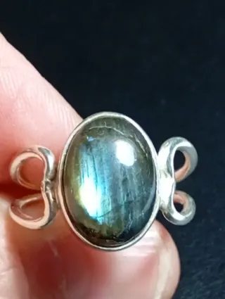 Anillo Plata Ley Labradorita natural sin pulir