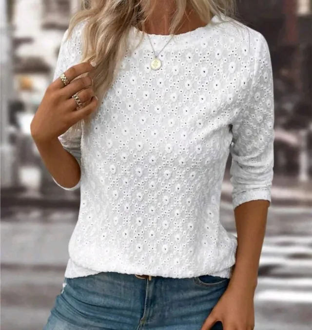 Maglietta bianca a maniche lunghe ricamata