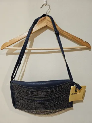 Bolso bandolera cuero mujer azul/plata