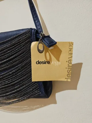 Bolso bandolera cuero mujer azul/plata