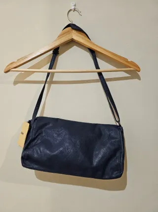 Bolso bandolera cuero mujer azul/plata