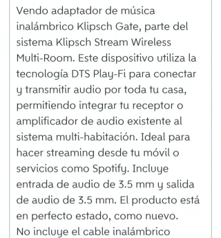 Adaptador Inalambrico Klipsch Stream GATE/DTS