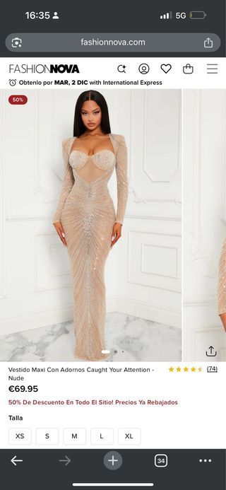 Vestido fiesta Fashion Nova Beige