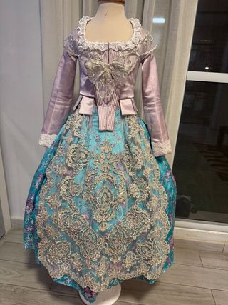 Traje de Fallera Niña Lila y Turquesa