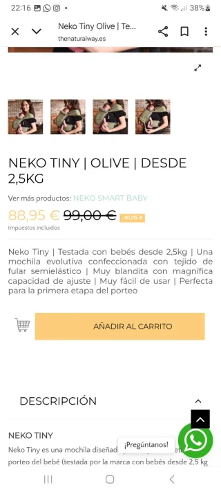 Mochila portabebé Neko Tiny Verde Oliva