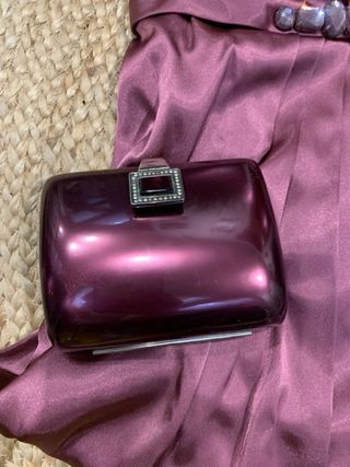 Vestido fiesta largo raso rosa y bolso (opcional)