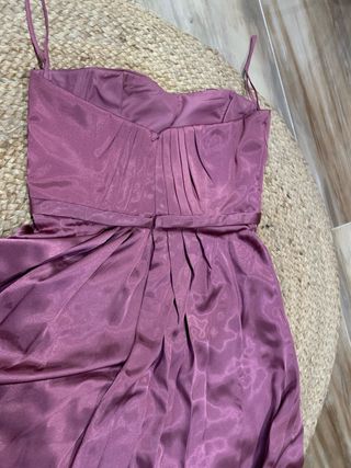 Vestido fiesta largo raso rosa y bolso (opcional)