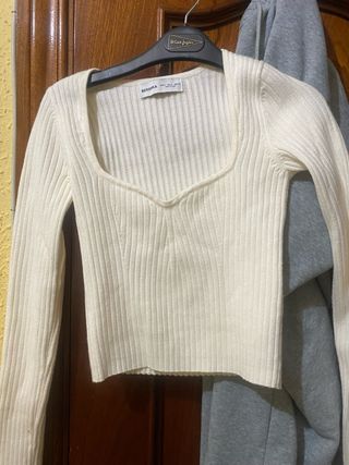 Top Bershka manga larga blanco S