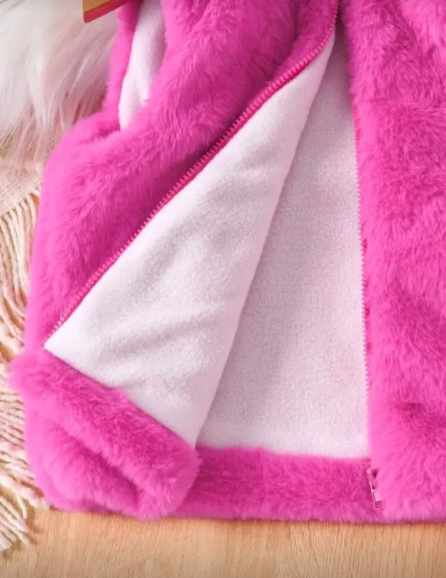 Giubbotto rosa per bambina con pelo sintetico