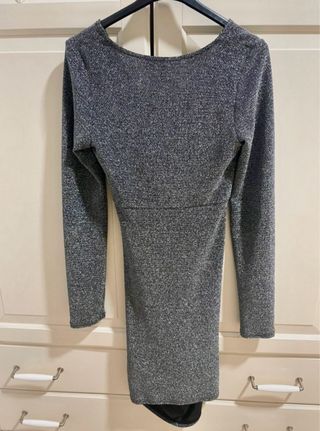 Vestido plateado festivo manga larga