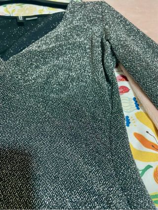 Vestido plateado festivo manga larga