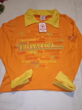 Felpa bambina arancione con colletto giallo