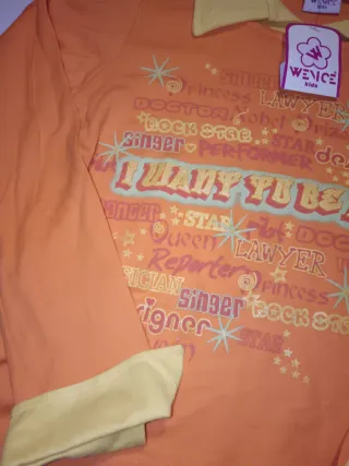 Felpa bambina arancione con colletto giallo