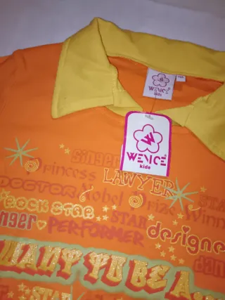 Felpa bambina arancione con colletto giallo