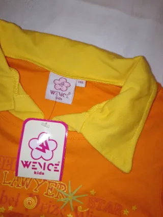 Felpa bambina arancione con colletto giallo