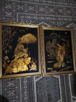 2 Cuadros Decorativos Oriental Dorado