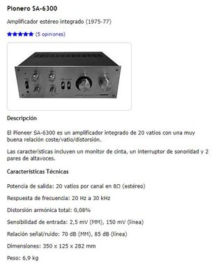 PIONEER  SA 6300 (178) amplificador..