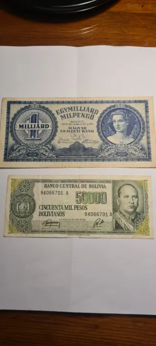 Billetes Antiguos Hungría y Bolivia